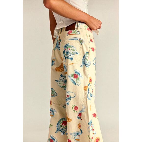 Free People Eden Printed High Slouchy Flare Jeans Playful Brunch 29 - Picture 5 of 6